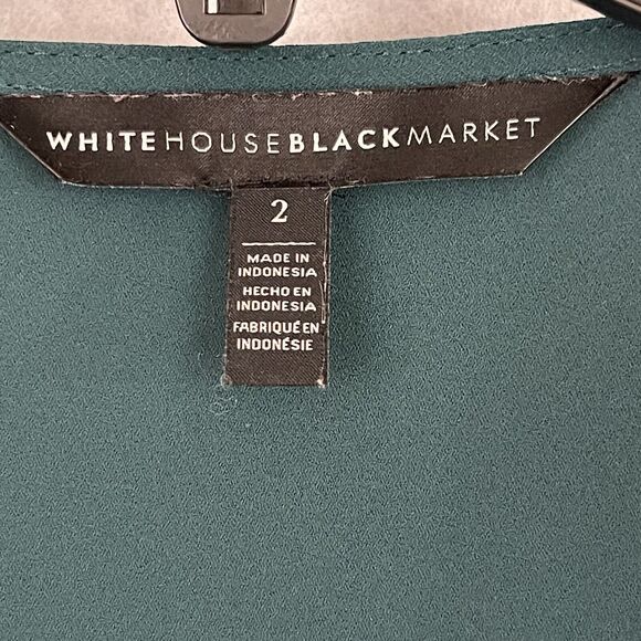 White House Black Market Blouse Womens Size 2 Green Pleated V Neck High Low Hem - Picture 2 of 11